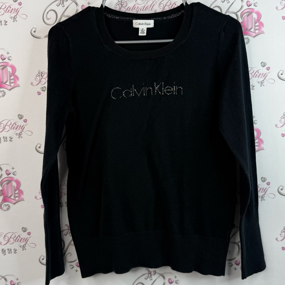 Calvin Klein sweater studded rhinestone logo detail Classic Black Pullover